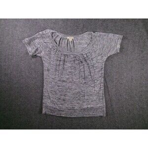 XXI Top Womens L Gray Heathered Short Sleeve Scoop Neck Gathered Stretch Knit